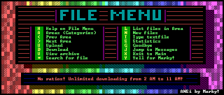 [Screenshot of BBS ANSI files menu by Mark]